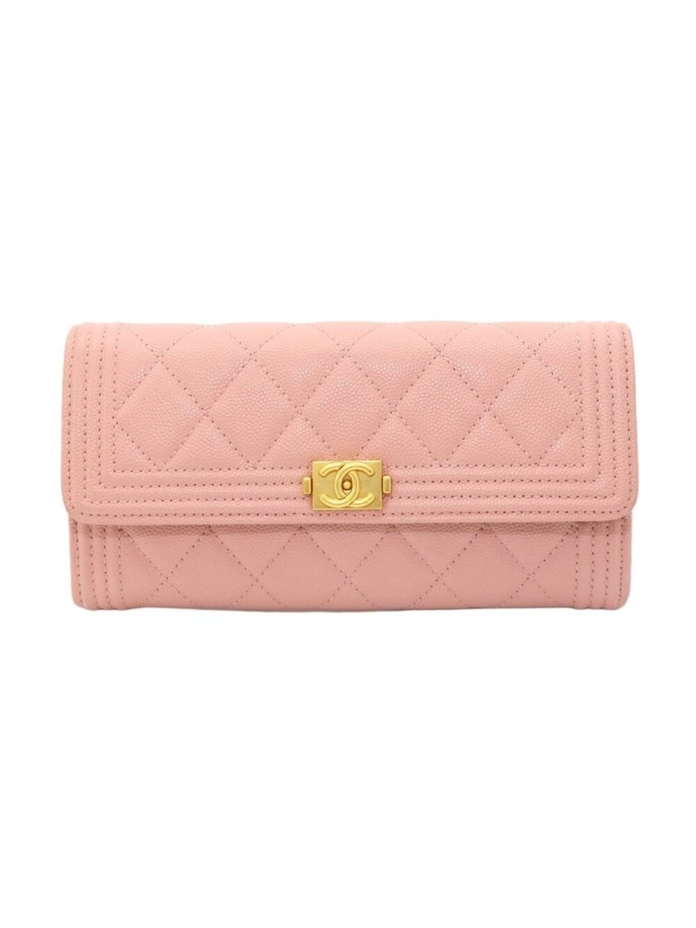 Chanel Quilted Bifold Wallet Caviar Leather Pink Gold